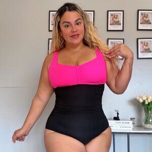 One Piece Swimsuits Tummy Control CutoutHigh Waisted Bathing Plus Size Pink